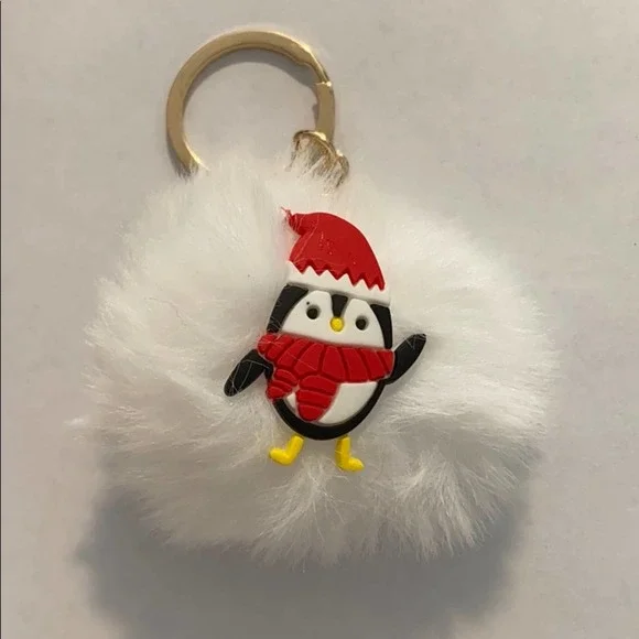 Holiday Three-Dimensional Penguin Puff Keychain - Picture 2 of 3